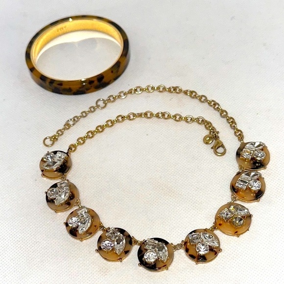 J. Crew Jewelry - J. Crew Tortoise and Crystal Pendant Necklace with Matching Bracelet - EUC